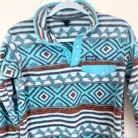 Patagonia Lightweight Synchilla Snap-T Pullover Youth XL (14) Blue Aztec Tribal - Picture 3 of 6